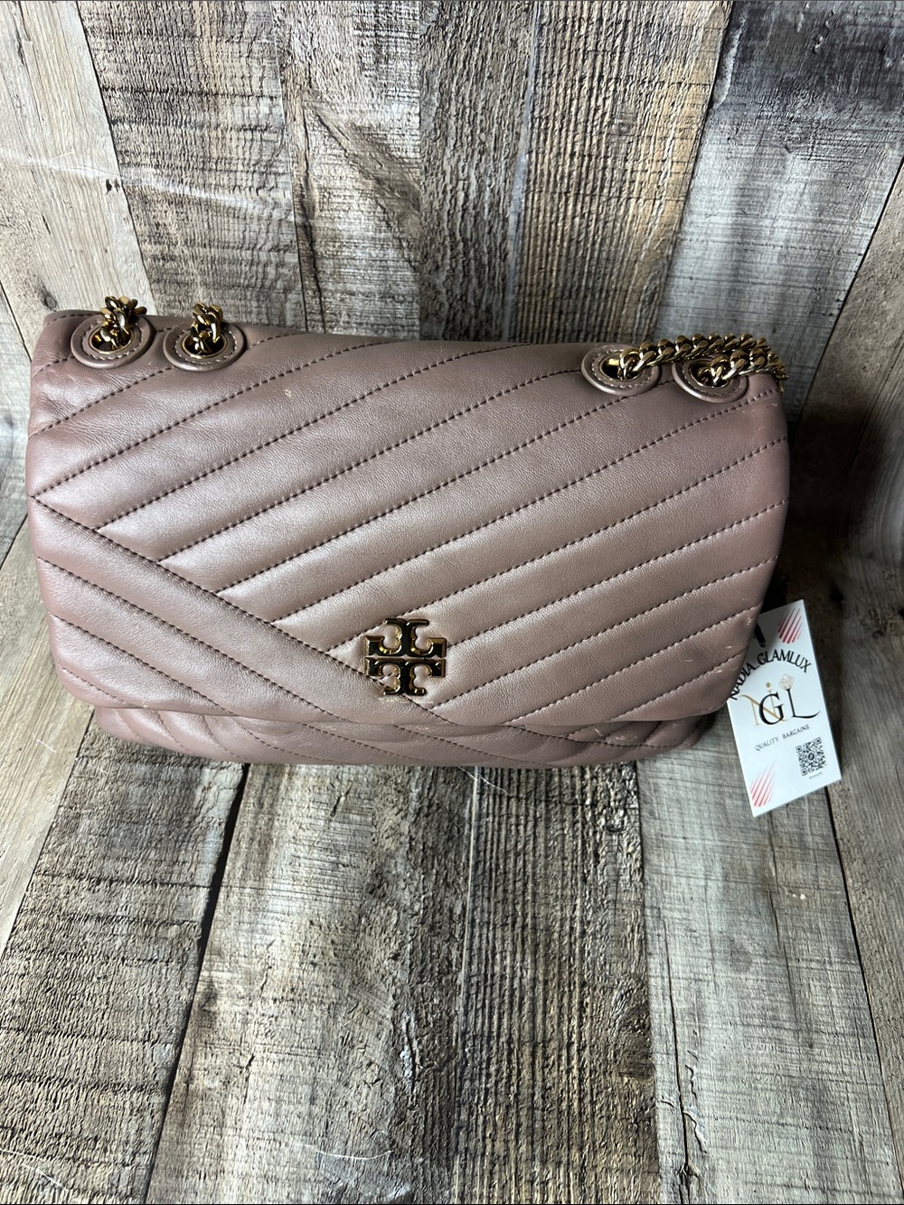 Tory Burch Quilted Shoulder Bag in Mauve Pink with Gold Hardware